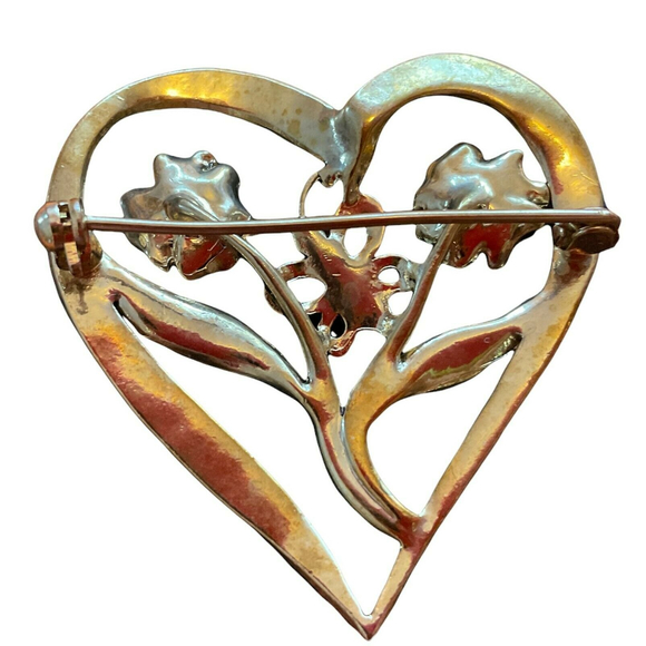 VTG Goldtone Heart Flower Butterfly w Pink Rhinestones Brooch Pin - Picture 2 of 2